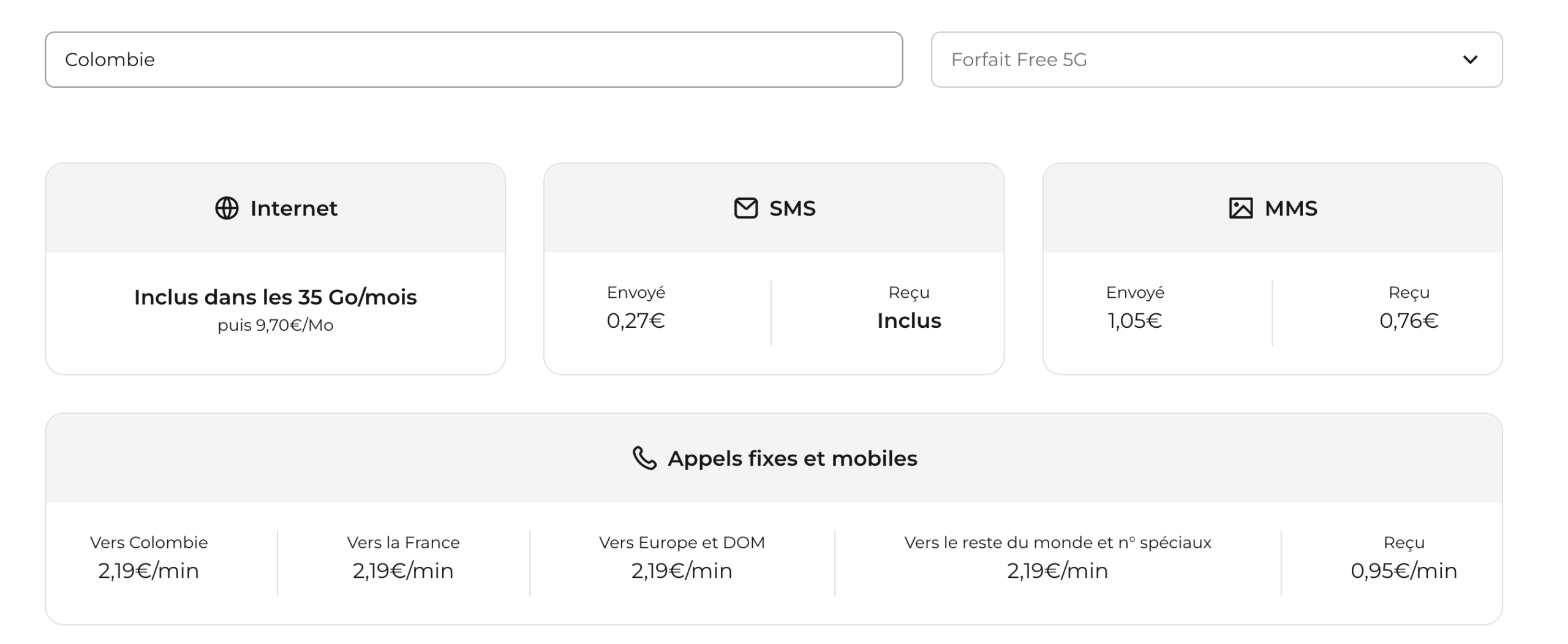 Forfait free Colombie<br />
